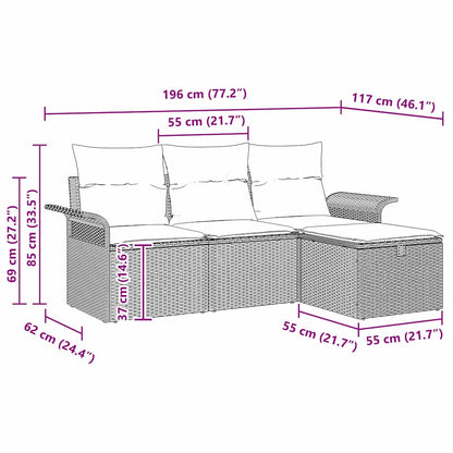 Garten-Sofa-Set mit Kissen 4 pcs Hellgrau Poly Rattan
