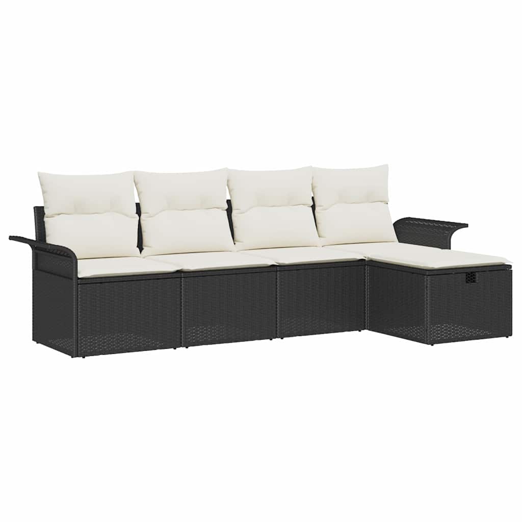 Garten-Sofa-Set mit Kissen 5 pcs Schwarz und Creme Poly Rattan