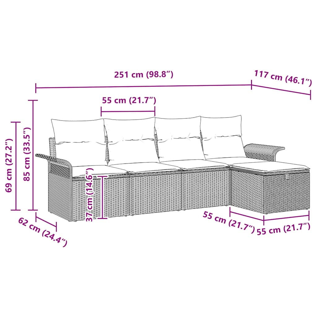 Garten-Sofa-Set mit Kissen 5 pcs Schwarz und Creme Poly Rattan