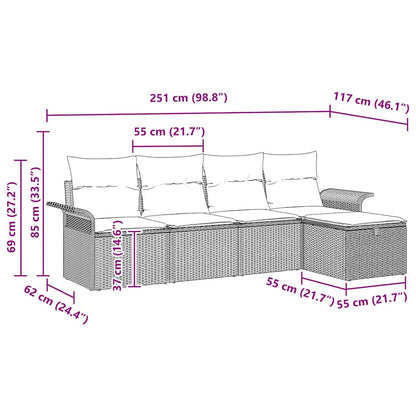 Garten-Sofa-Set 5 pcs Hellgrau 251 x 117 x 85 cm Poly Rattan