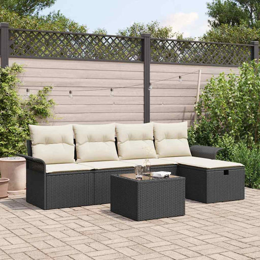 Garten-Sofa-Set 6 pcs Schwarz und Creme 251 x 117 x 85 cm