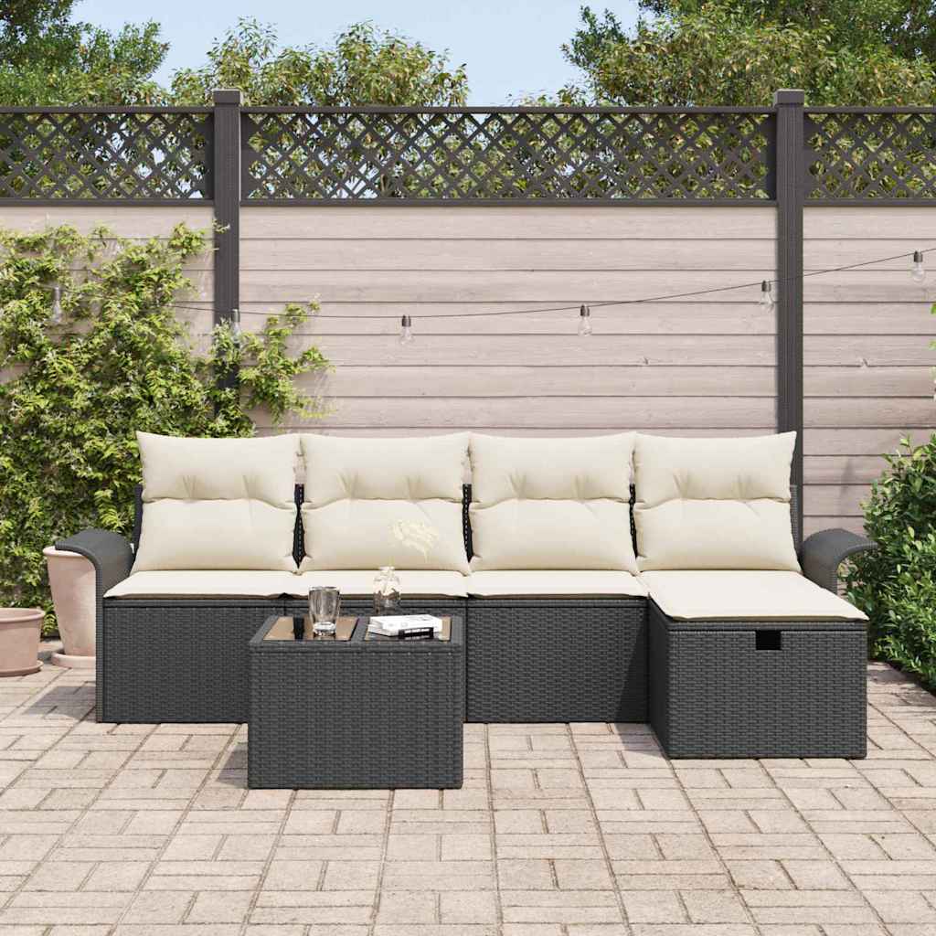 Garten-Sofa-Set 6 pcs Schwarz und Creme 251 x 117 x 85 cm