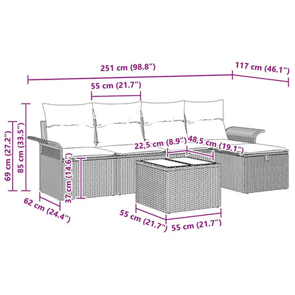 Garten-Sofa-Set 6 pcs Schwarz und Creme 251 x 117 x 85 cm