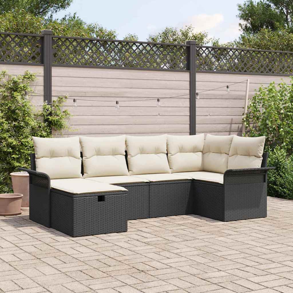 Garten-Sofa-Set 6 pcs Schwarz und Creme 242,5 x 132,5 x 85 cm