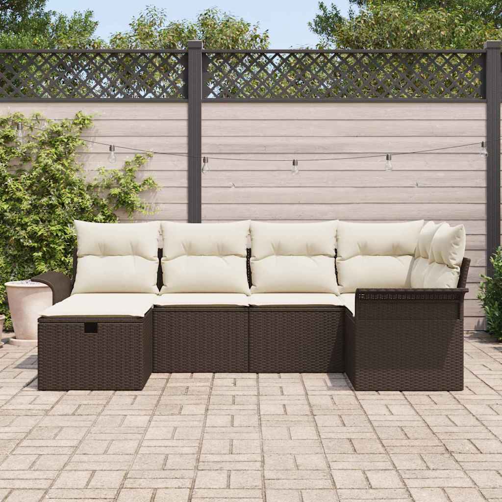 Garten-Sofa-Set 6 pcs Braun und Creme 242,5 x 132,5 x 85 cm