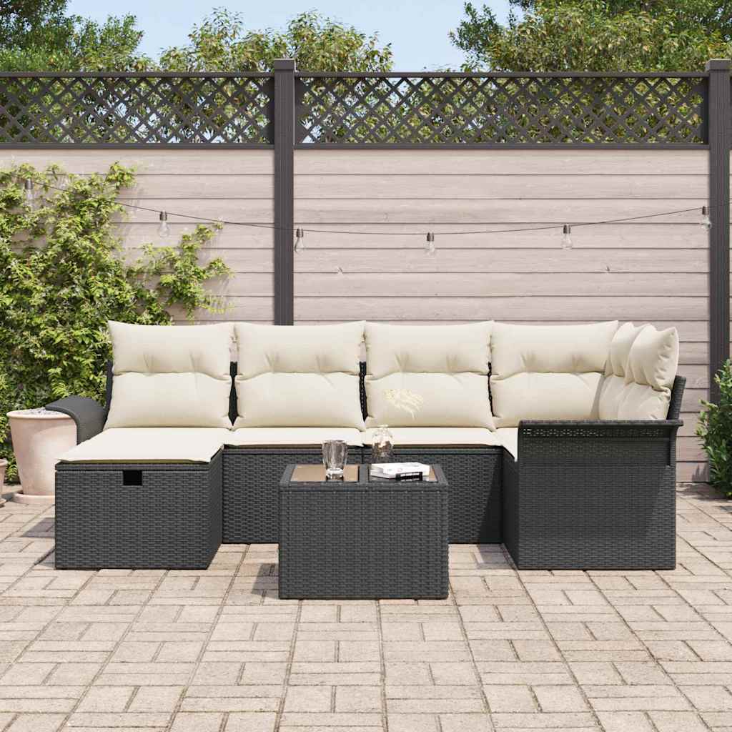 Garten-Sofa-Set 7 pcs Schwarz und Creme 242,5 x 132,5 x 85 cm