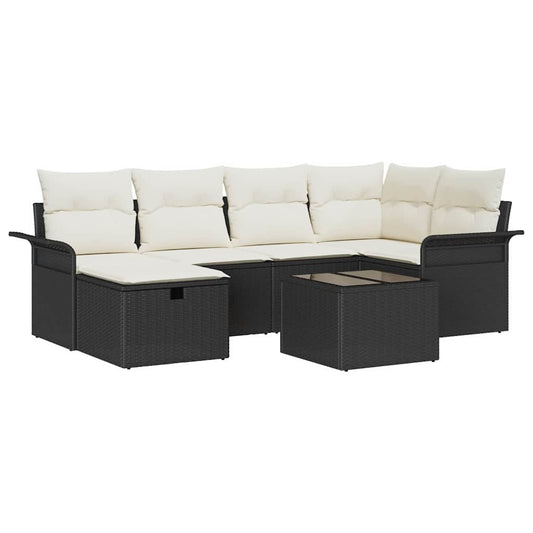Garten-Sofa-Set 7 pcs Schwarz und Creme 242,5 x 132,5 x 85 cm