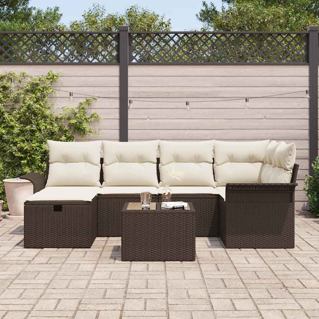 Garten-Sofa-Set 7 pcs Braun und Creme 242,5 x 132,5 x 85 cm