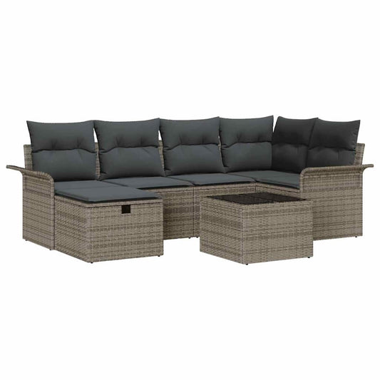 Garten-Sofa-Set 7 pcs Grau 242,5 x 132,5 x 85 cm Poly Rattan