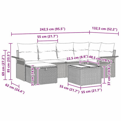 Garten-Sofa-Set 7 pcs Grau 242,5 x 132,5 x 85 cm Poly Rattan