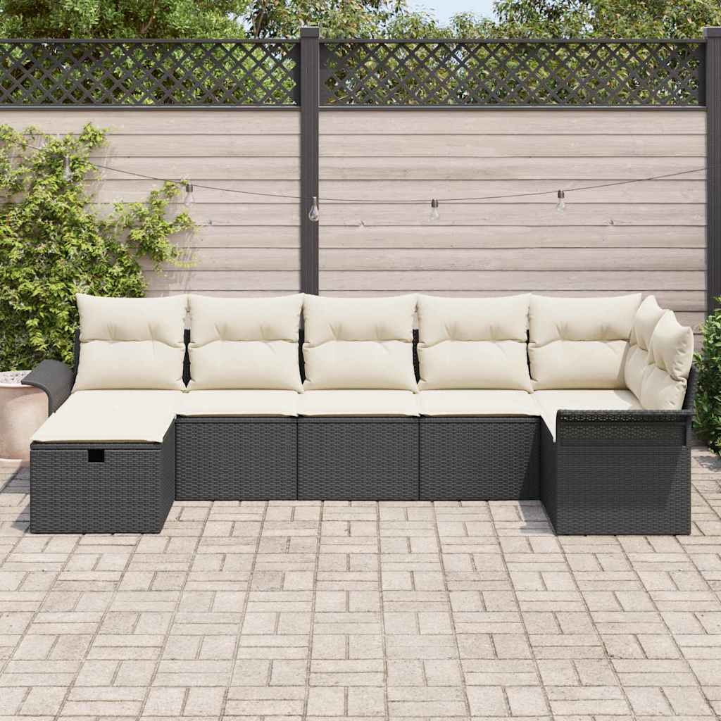 Garten-Sofa-Set 7 pcs Schwarz und Creme 297,5 x 132,5 x 85 cm