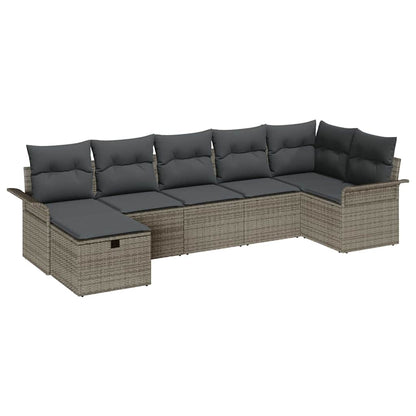 Garten-Sofa-Set 7 pcs Grau 297,5 x 132,5 x 85 cm Poly Rattan