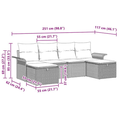 Garten-Sofa-Set 6 pcs Schwarz und Creme 251 x 117 x 85 cm