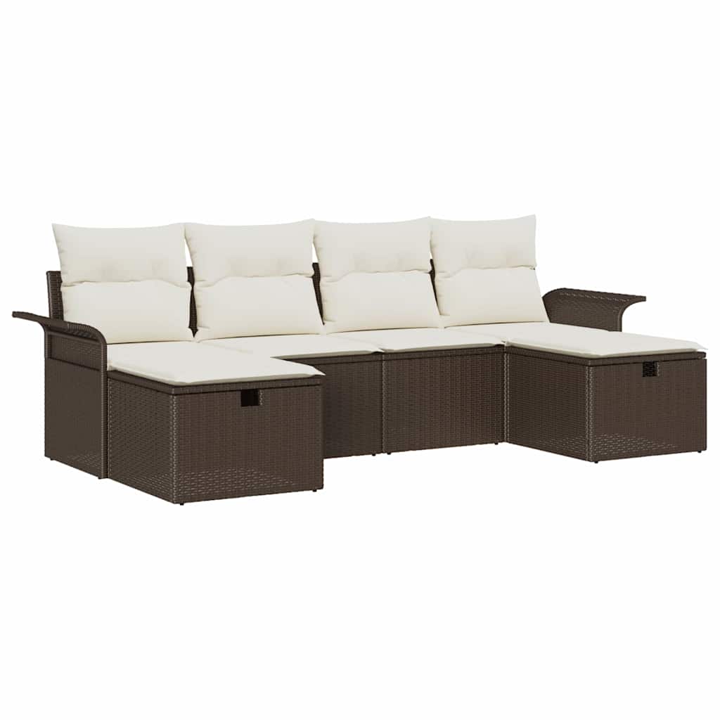 Garten-Sofa-Set 6 pcs Braun und Creme 251 x 117 x 85 cm