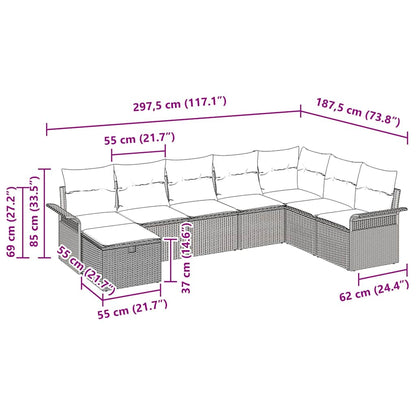 Garten-Sofa-Set 8 pcs Schwarz und Creme 297,5 x 187,5 x 85 cm