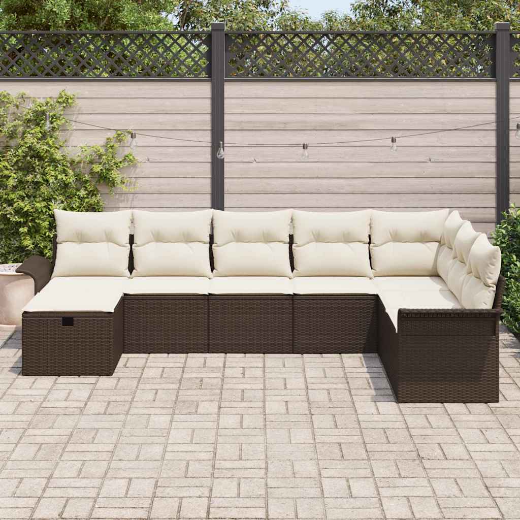 Garten-Sofa-Set 8 pcs Braun und Creme 297,5 x 187,5 x 85 cm