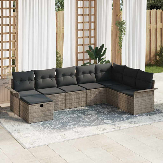 Garten-Sofa-Set 8 pcs Grau 297,5 x 187,5 x 85 cm Poly Rattan