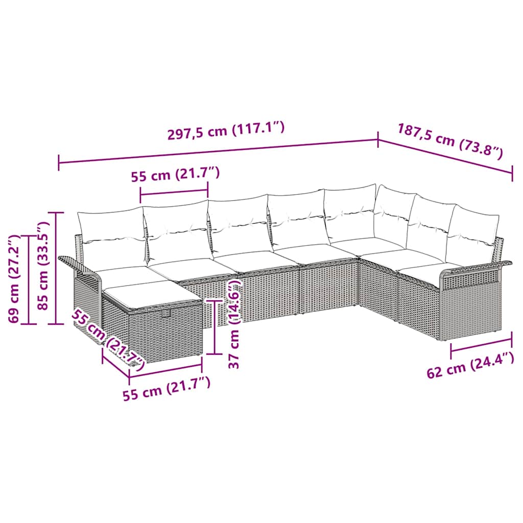 Garten-Sofa-Set 8 pcs Beige und Creme 297,5 x 187,5 x 85 cm