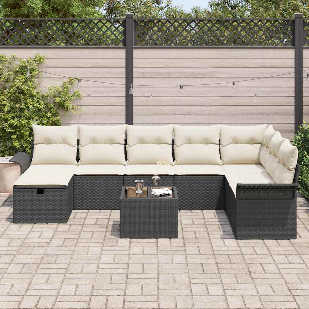 Garten-Sofa-Set 9 pcs Schwarz und Creme 297,5 x 187,5 x 85 cm