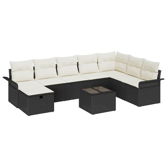 Garten-Sofa-Set 9 pcs Schwarz und Creme 297,5 x 187,5 x 85 cm