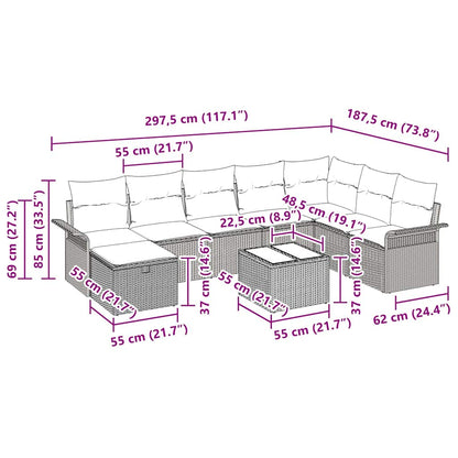 Garten-Sofa-Set 9 pcs Schwarz und Creme 297,5 x 187,5 x 85 cm