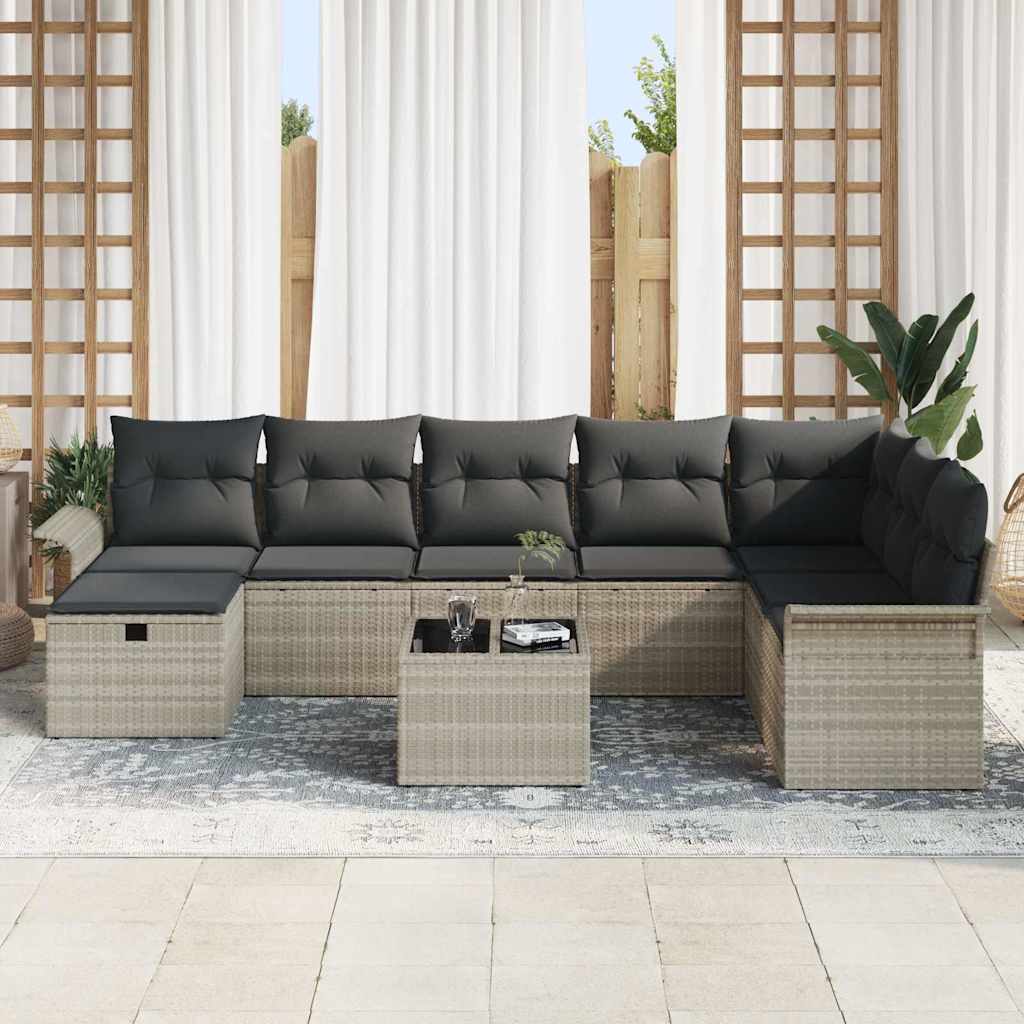Garten-Sofa-Set mit Kissen 9 pcs Hellgrau 297,5 x 187,5 x 85 cm
