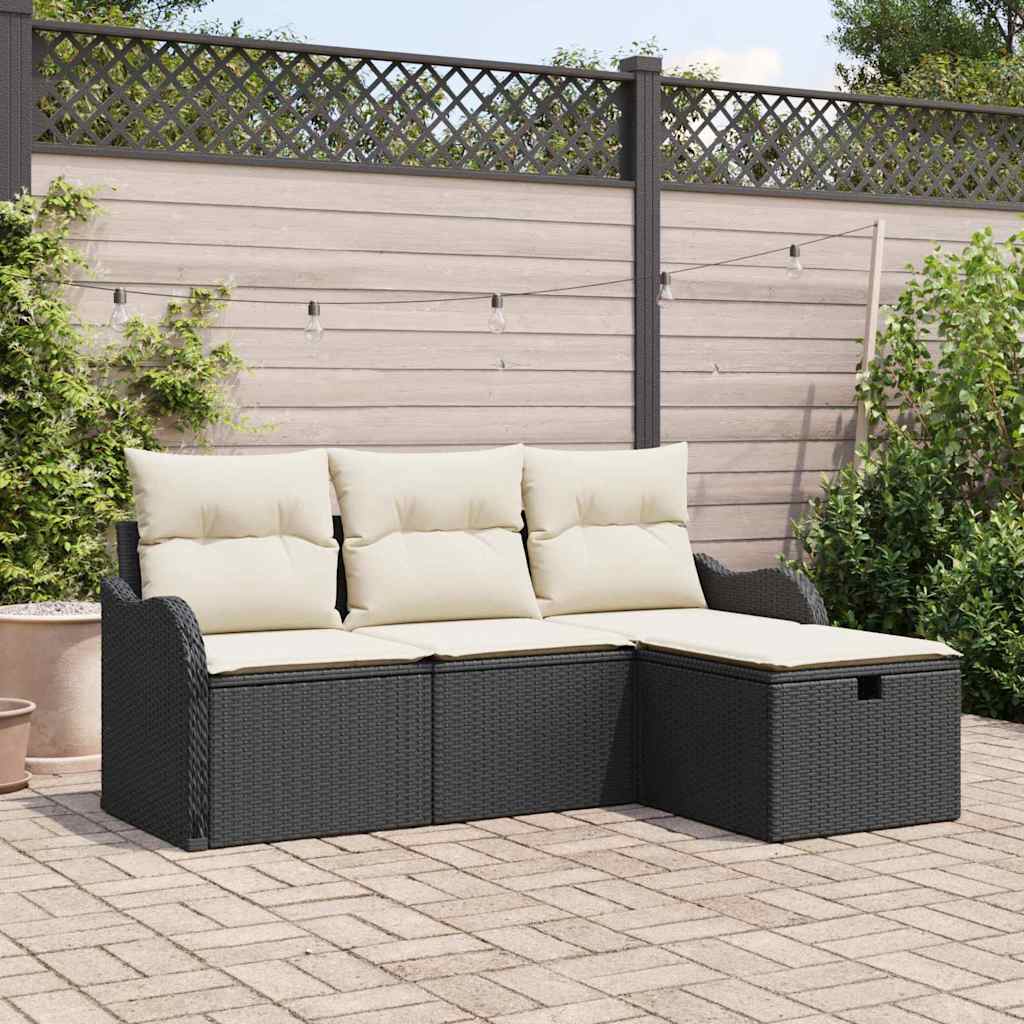 Garten-Sofa-Set 4 pcs Schwarz und Creme 176 x 117 x 85 cm
