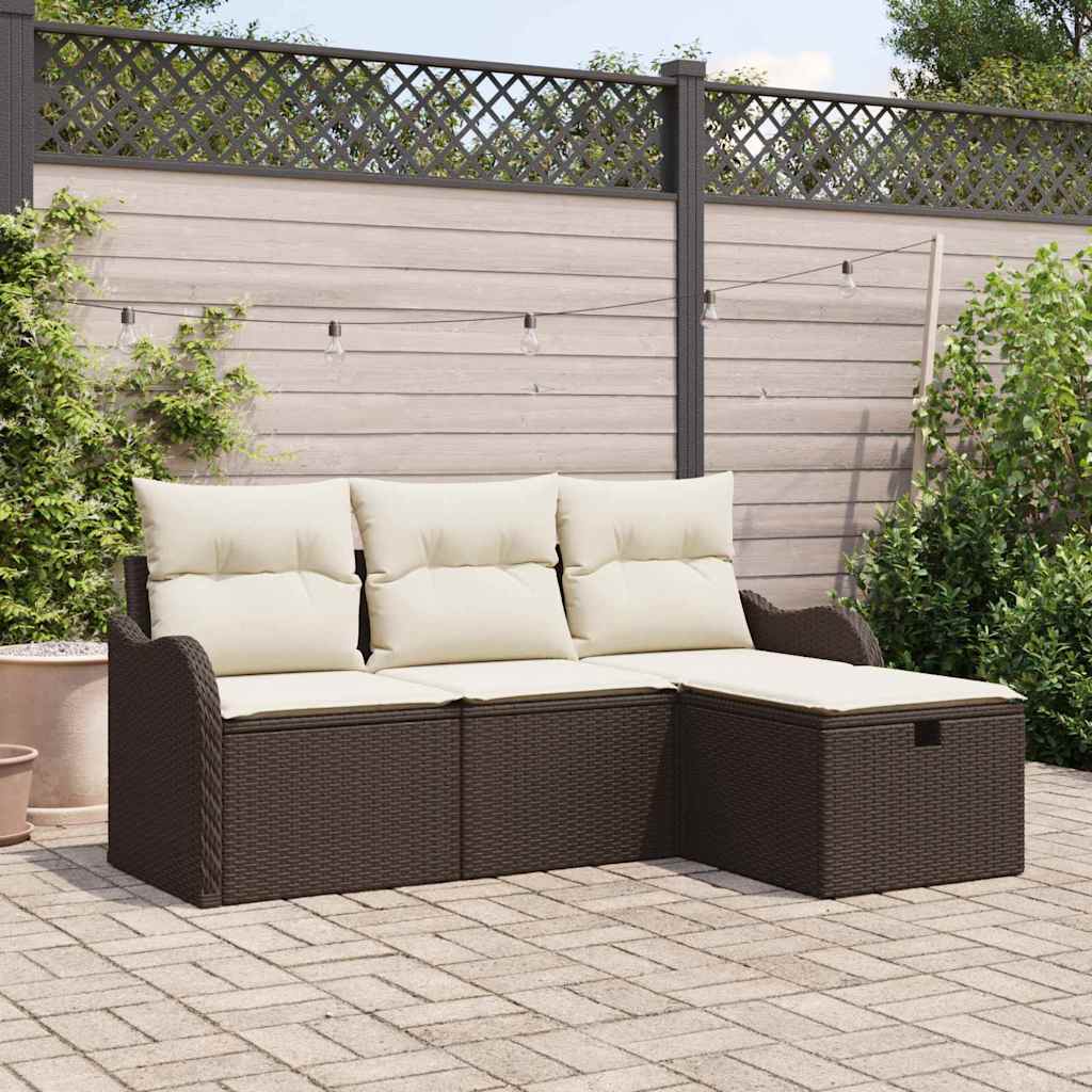 Garten-Sofa-Set 4 pcs Braun und Creme 176 x 117 x 85 cm