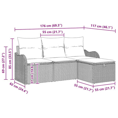 Garten-Sofa-Set 4 pcs Hellgrau 176 x 117 x 85 cm Poly Rattan