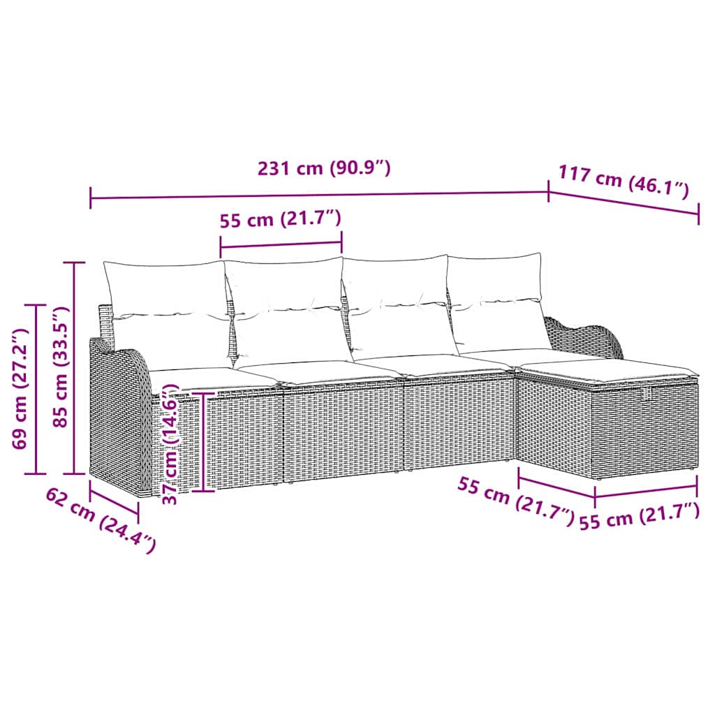 Garten-Sofa-Set 5 pcs Schwarz und Creme 231 x 117 x 85 cm