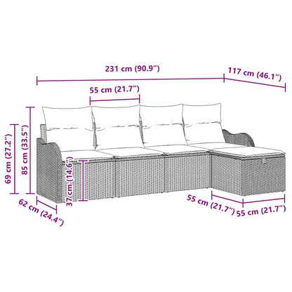 Garten-Sofa-Set 5 pcs Hellgrau 231 x 117 x 85 cm Poly Rattan
