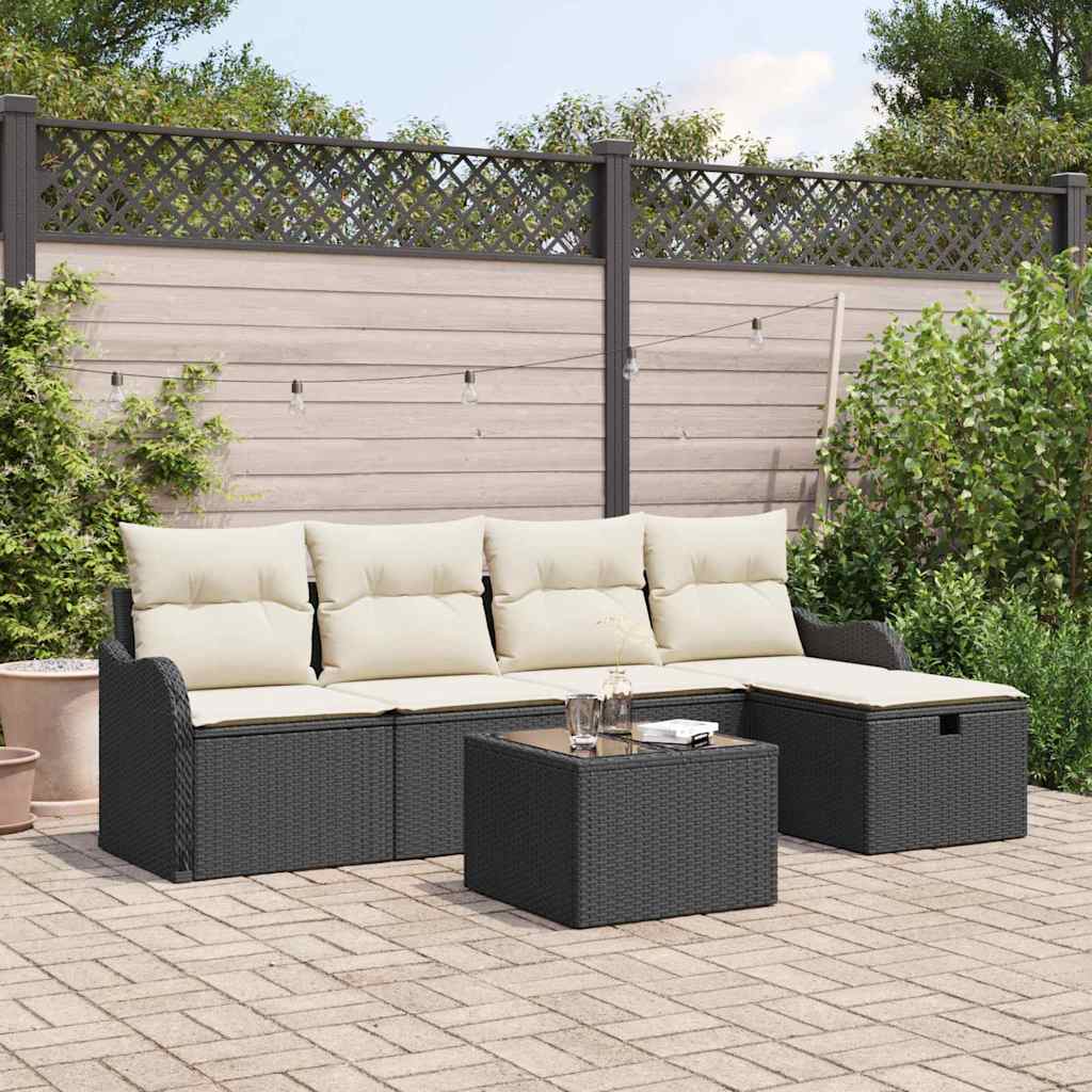 Garten-Sofa-Set 6 pcs Schwarz und Creme 231 x 117 x 85 cm