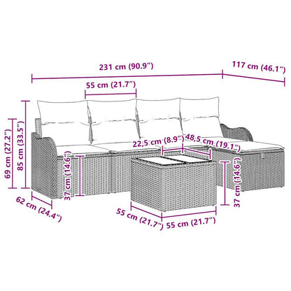 Garten-Sofa-Set 6 pcs Hellgrau 231 x 117 x 85 cm Poly Rattan