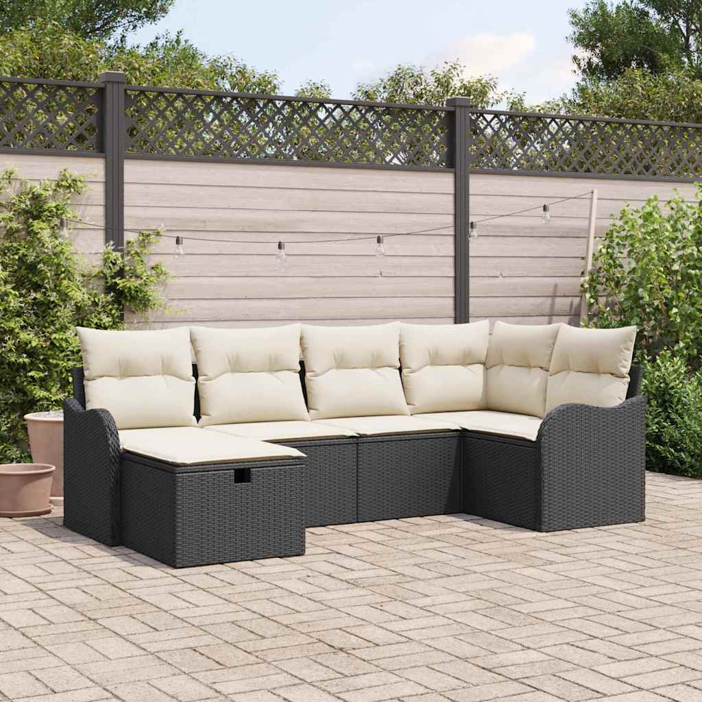 Garten-Sofa-Set 6 pcs Schwarz und Creme 232,5 x 122,5 x 85 cm