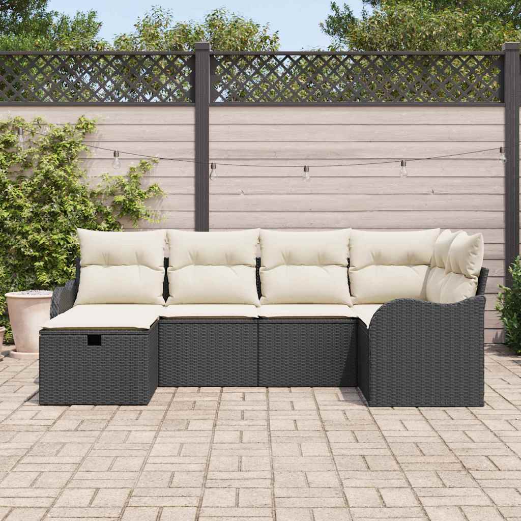 Garten-Sofa-Set 6 pcs Schwarz und Creme 232,5 x 122,5 x 85 cm