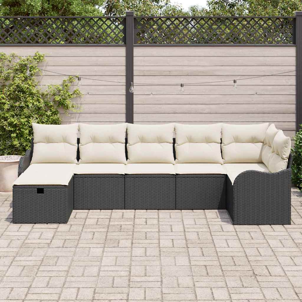 Sofa Set mit Kissen mit Speicher Schwarz und Creme Poly-Rattan