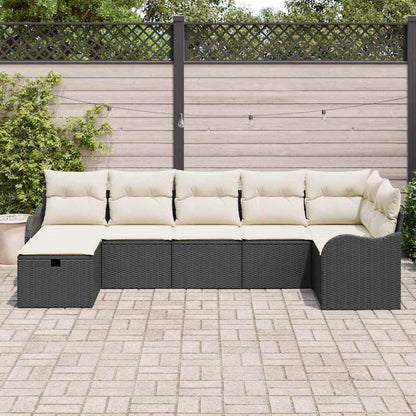 Sofa Set mit Kissen mit Speicher Schwarz und Creme Poly-Rattan
