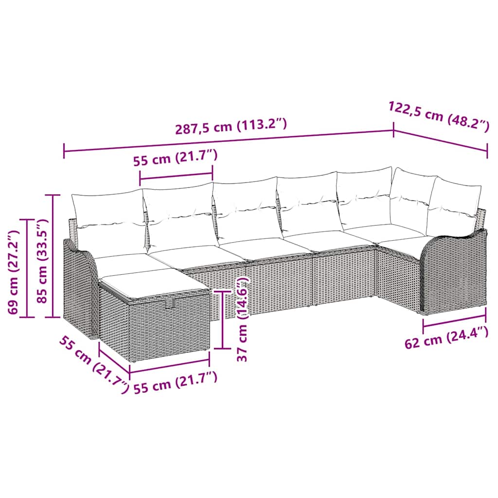 Garten-Sofa-Set 7 pcs Braun und Creme 287.5 x 122.5 x 85 cm