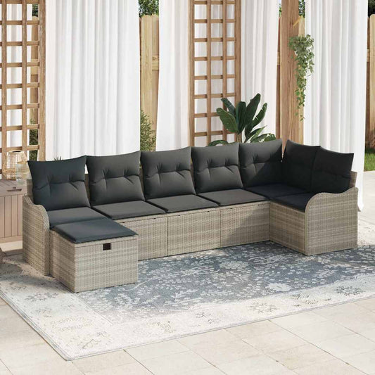 Garten-Sofa-Set mit Kissen 7 pcs Hellgrau 287.5 x 122.5 x 85 cm