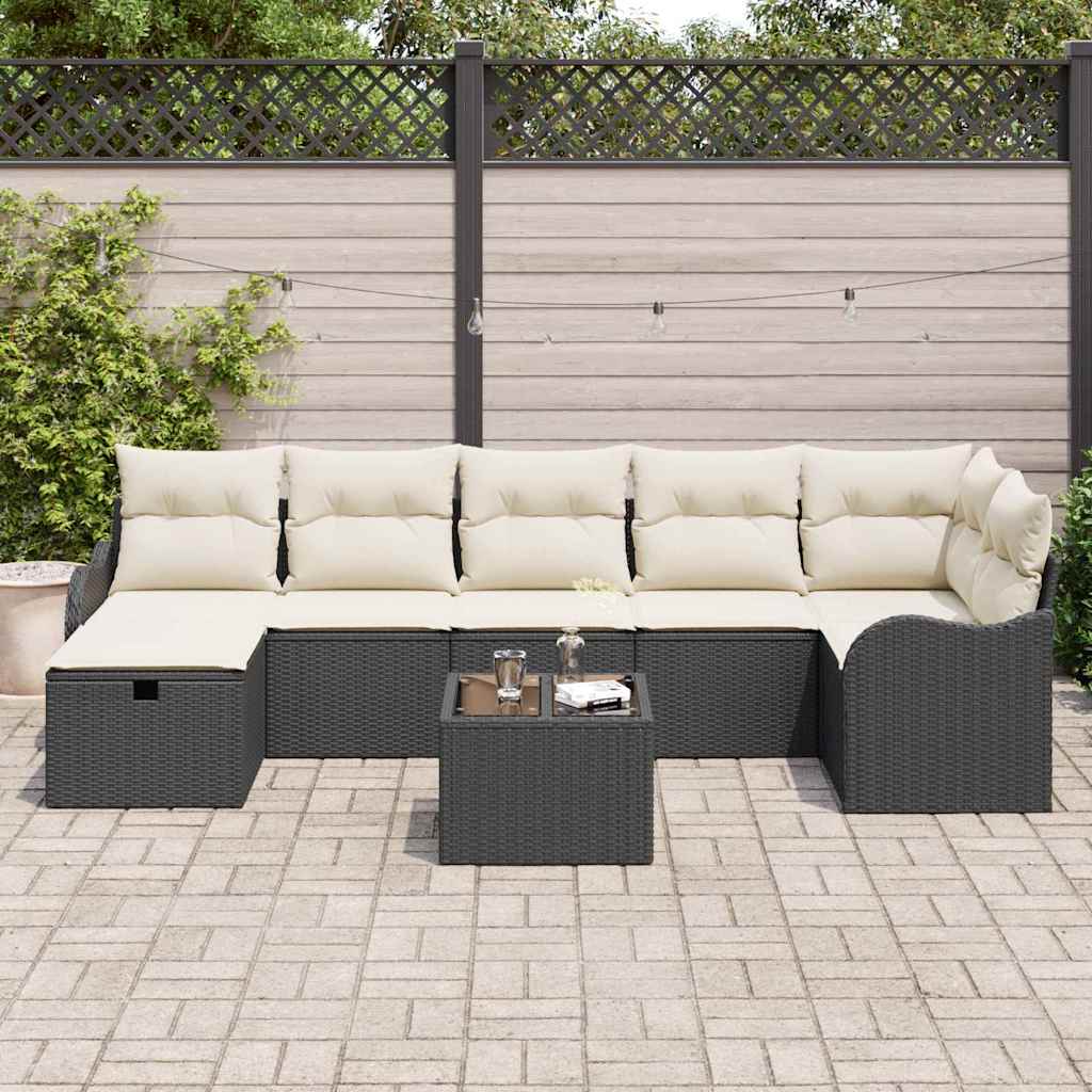 Garten-Sofa-Set 8 pcs Schwarz und Creme 287.5 x 122.5 x 85 cm