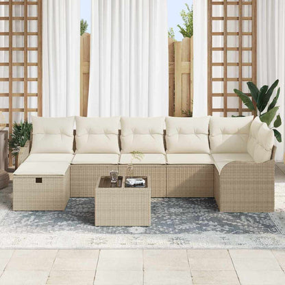 Sofa Set mit Kissen mit Speicher Beige und Creme Poly-Rattan
