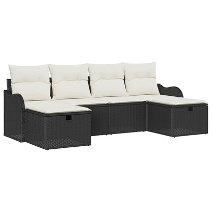 Sofa Set mit Kissen 6 pcs Schwarz und Creme Poly-Rattan