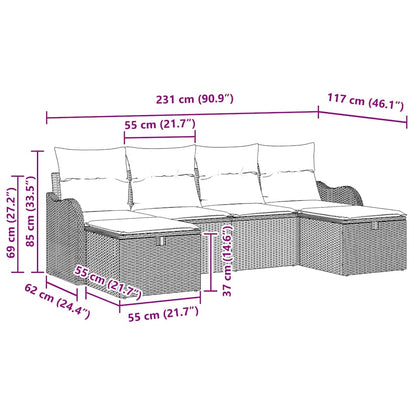 Garten-Sofa-Set 6 pcs Braun und Creme 231 x 117 x 85 cm