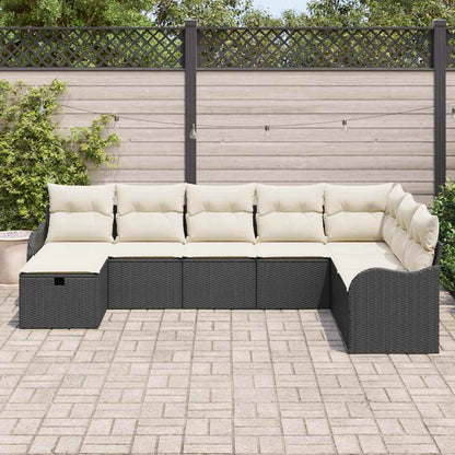 Sofa Set mit Kissen 8 pcs Schwarz und Creme Poly-Rattan