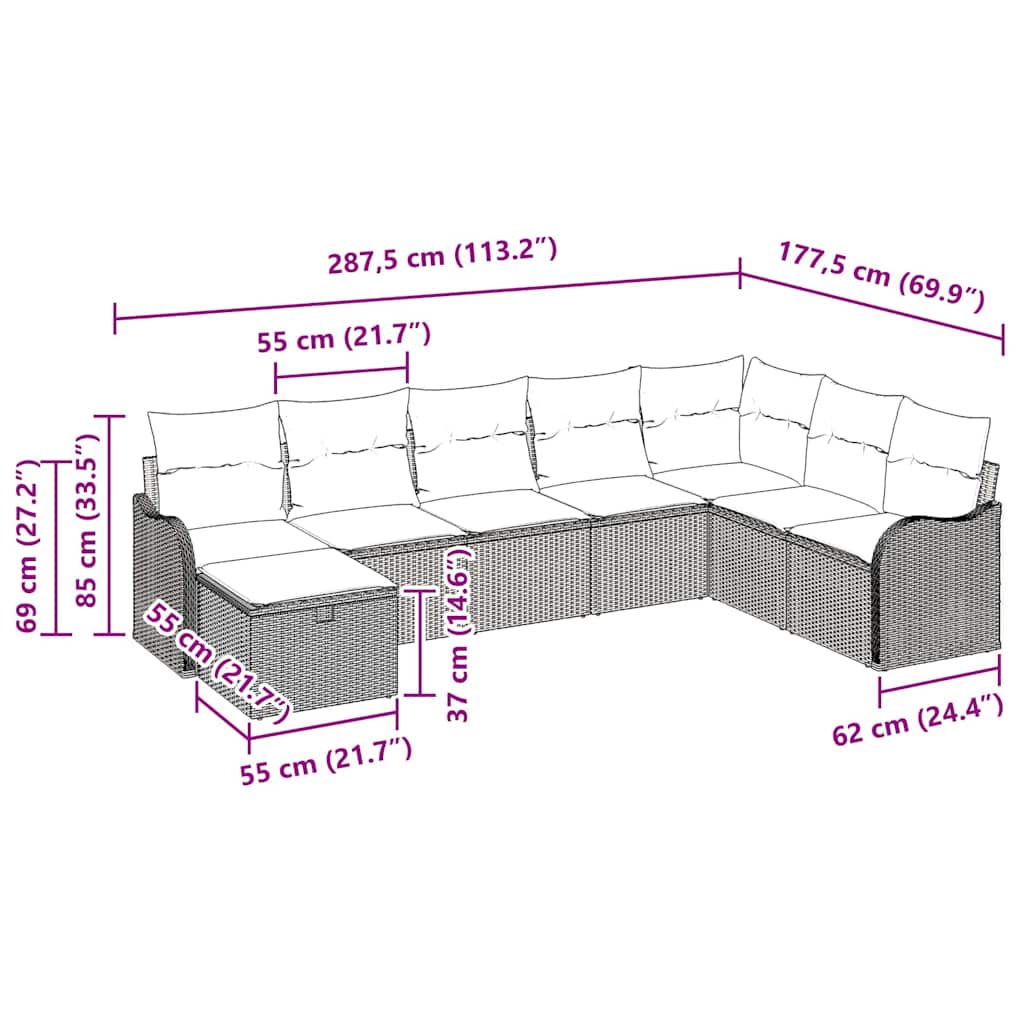 Garten-Sofa-Set mit Kissen 8 pcs Hellgrau 287,5 x 177,5 x 85 cm
