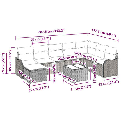 Garten-Sofa-Set 9 pcs Braun und Creme 287,5 x 177,5 x 85 cm