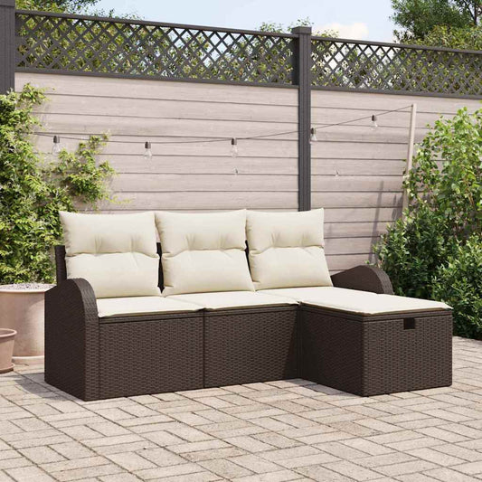 Garten-Sofa-Set 4 pcs Braun und Creme 179 x 117 x 85 cm