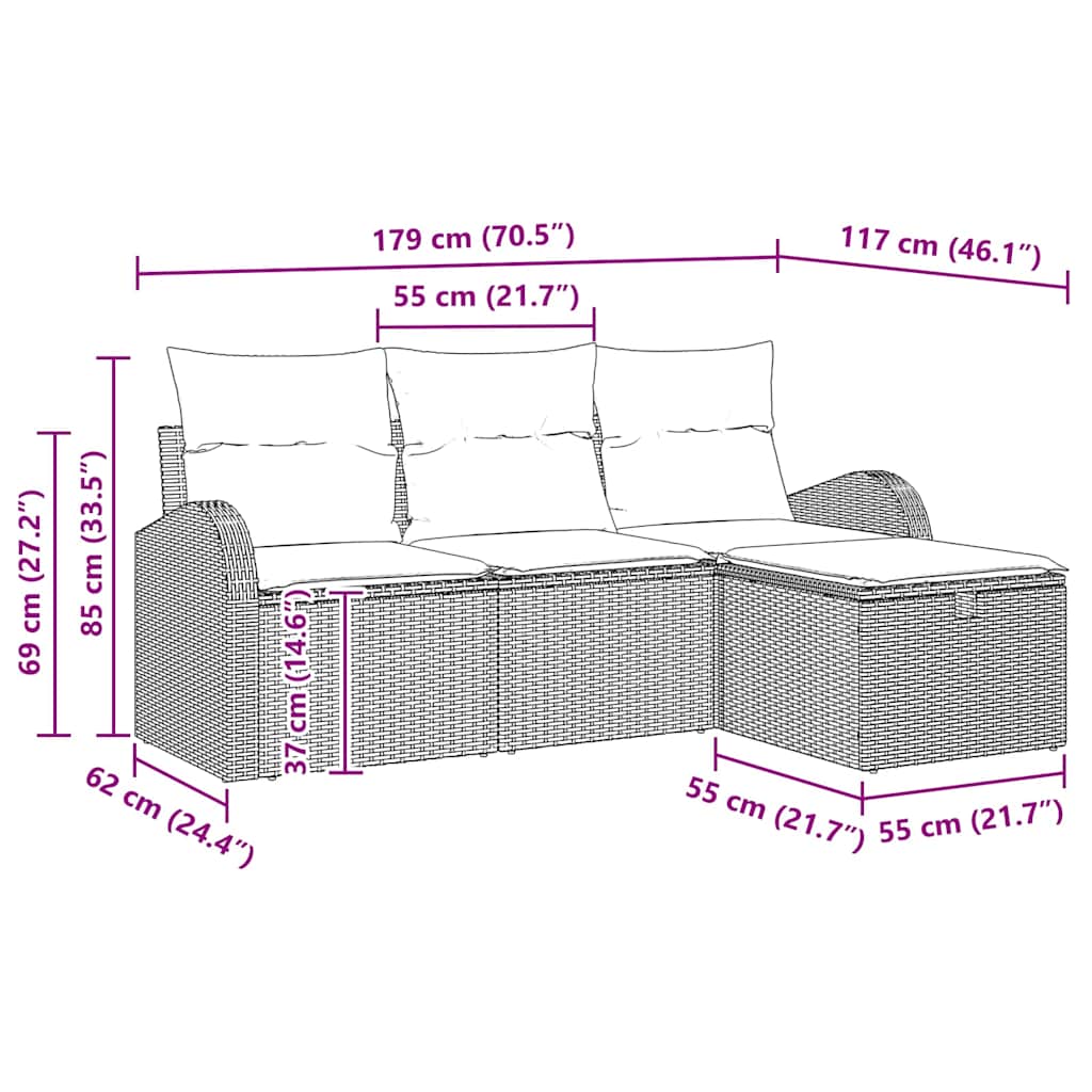 Garten-Sofa-Set 4 pcs Braun und Creme 179 x 117 x 85 cm