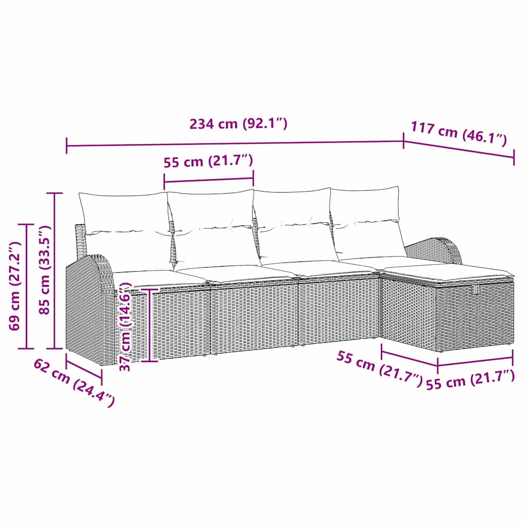 Garten-Sofa-Set 5 pcs Braun und Creme 234 x 117 x 85 cm