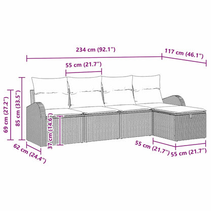 Garten-Sofa-Set 5 pcs Hellgrau 234 x 117 x 85 cm Poly Rattan